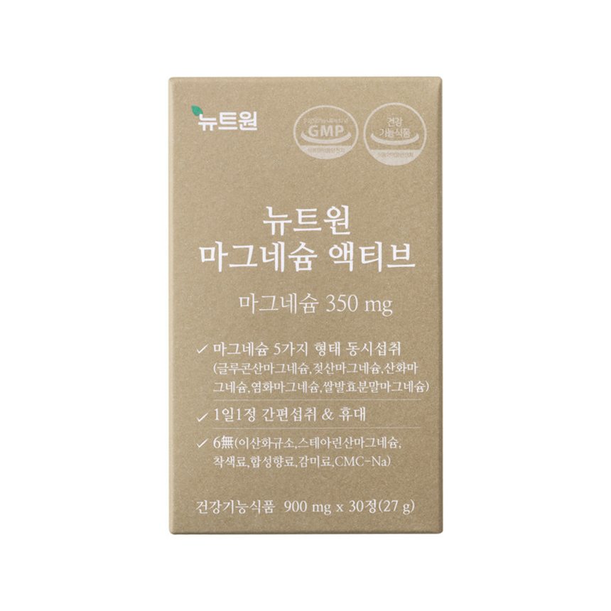 뉴트원 마그네슘 액티브 350mg 약사개발 성인 임산부 청소년 영양제 30정, 4개