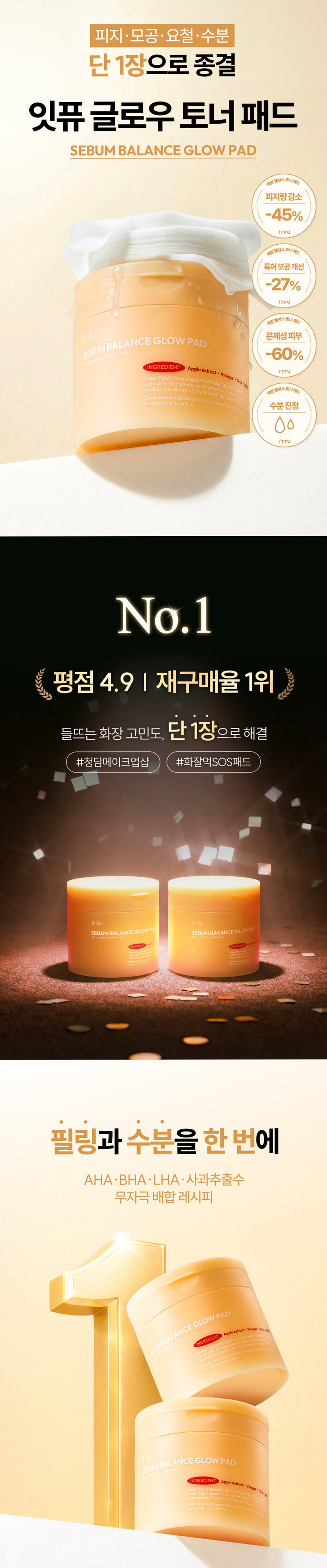 [요철제로 필링패드] 글로우 토너 패드 지우개 좁쌀 피지 모공 각질 아하 바하 60매, 2개